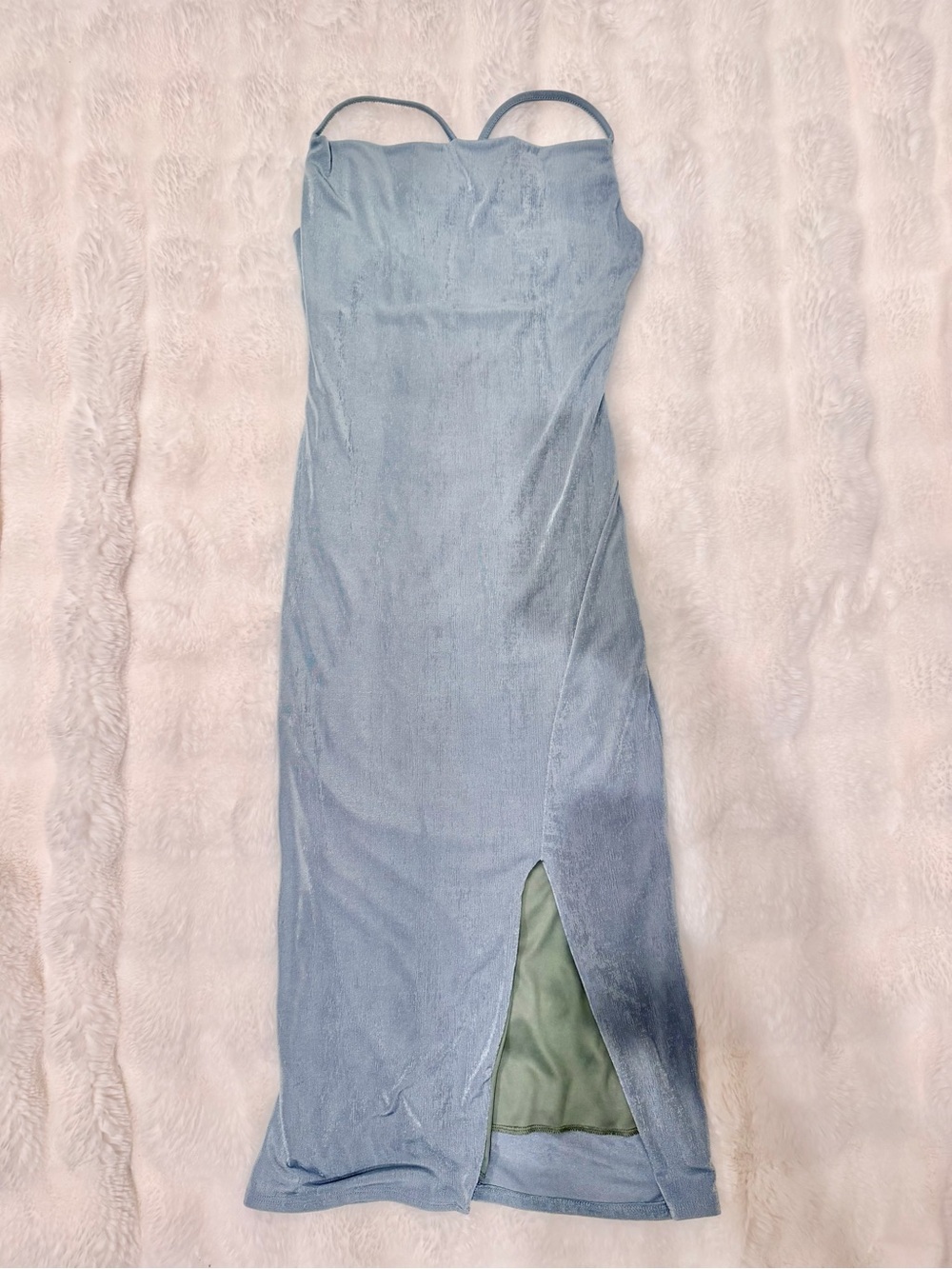 Slip Midi Dress with Front Slit in seafoam green